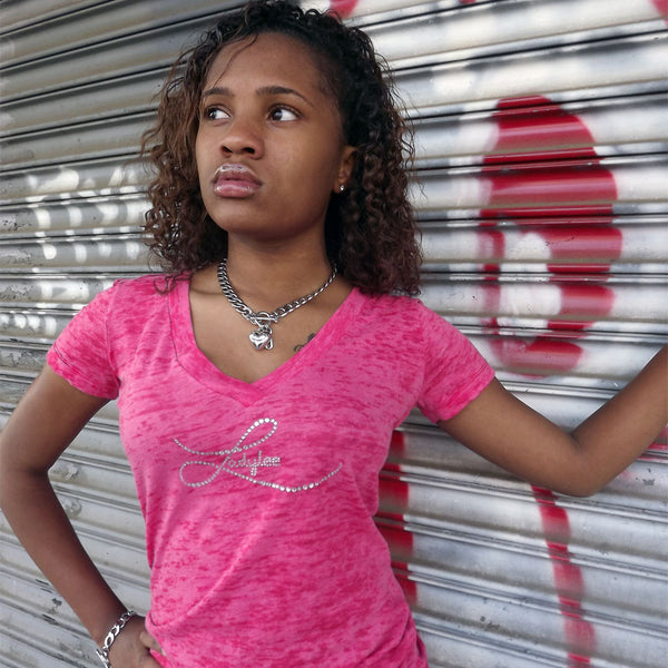 Pink burnout tee with swarovski crystals